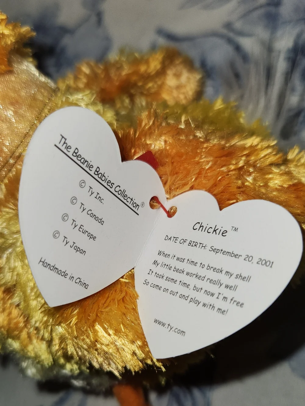 NWT CHICKIE Vintage Beanie Baby Chickadee, Yellow/Orange 2001
